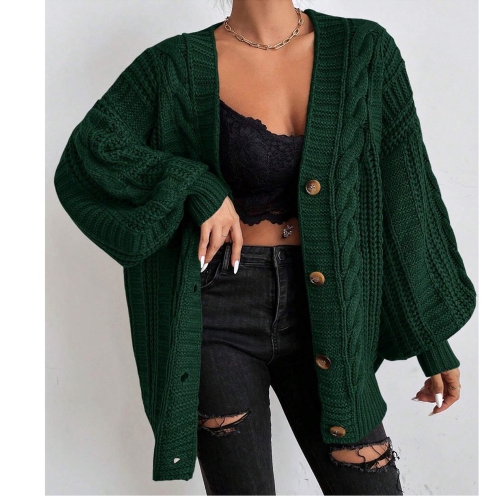 Cozy Solid Chunky Cable Knit Button Down Oversized Cardigan XS S M L XL